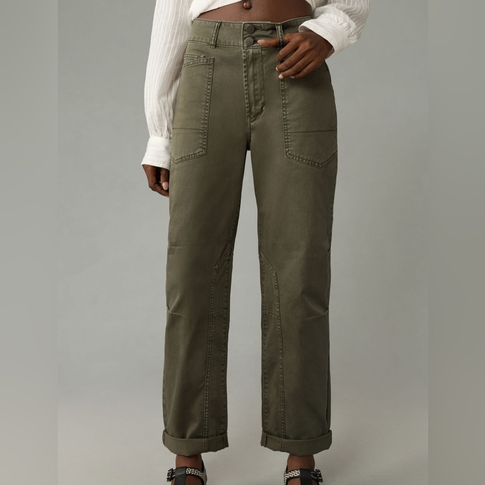 Pilcro The Wanderer Pants Fatigue *LIGHT * Army Olive Green Pants Pockets Sz 32